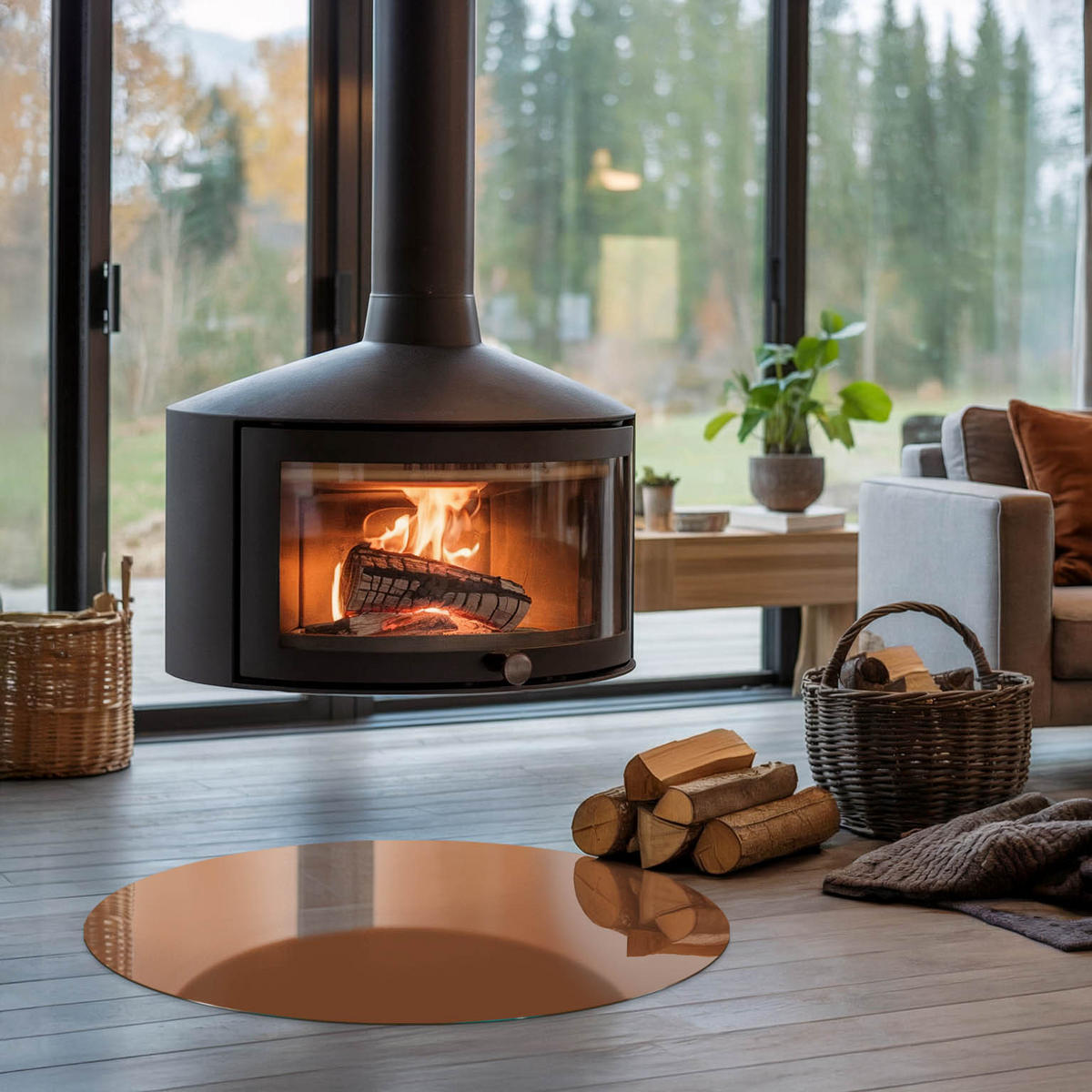 GLASPLATTE für Kamin Ø 80 cm - Braun, Glas (80/80/0.4cm) - TULUP