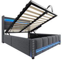 POLSTERBETT 160/200 cm in Grau mit Bettkasten, LED, USB und Regal aus Leinen - Grau, Holzwerkstoff/Textil (160/200cm) - STILVORA