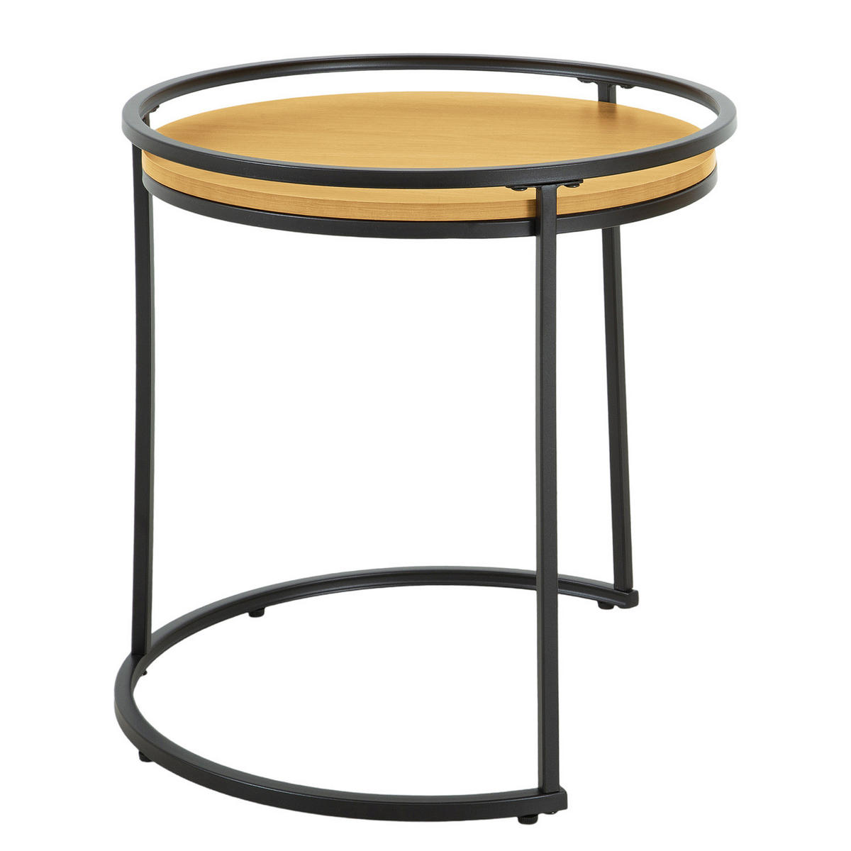 BEISTELLTISCH - 2er-Set - rund - Metall / Spanplatte - Eichefarben/Schwarz, Holzwerkstoff/Metall (50/50/54cm) - home24