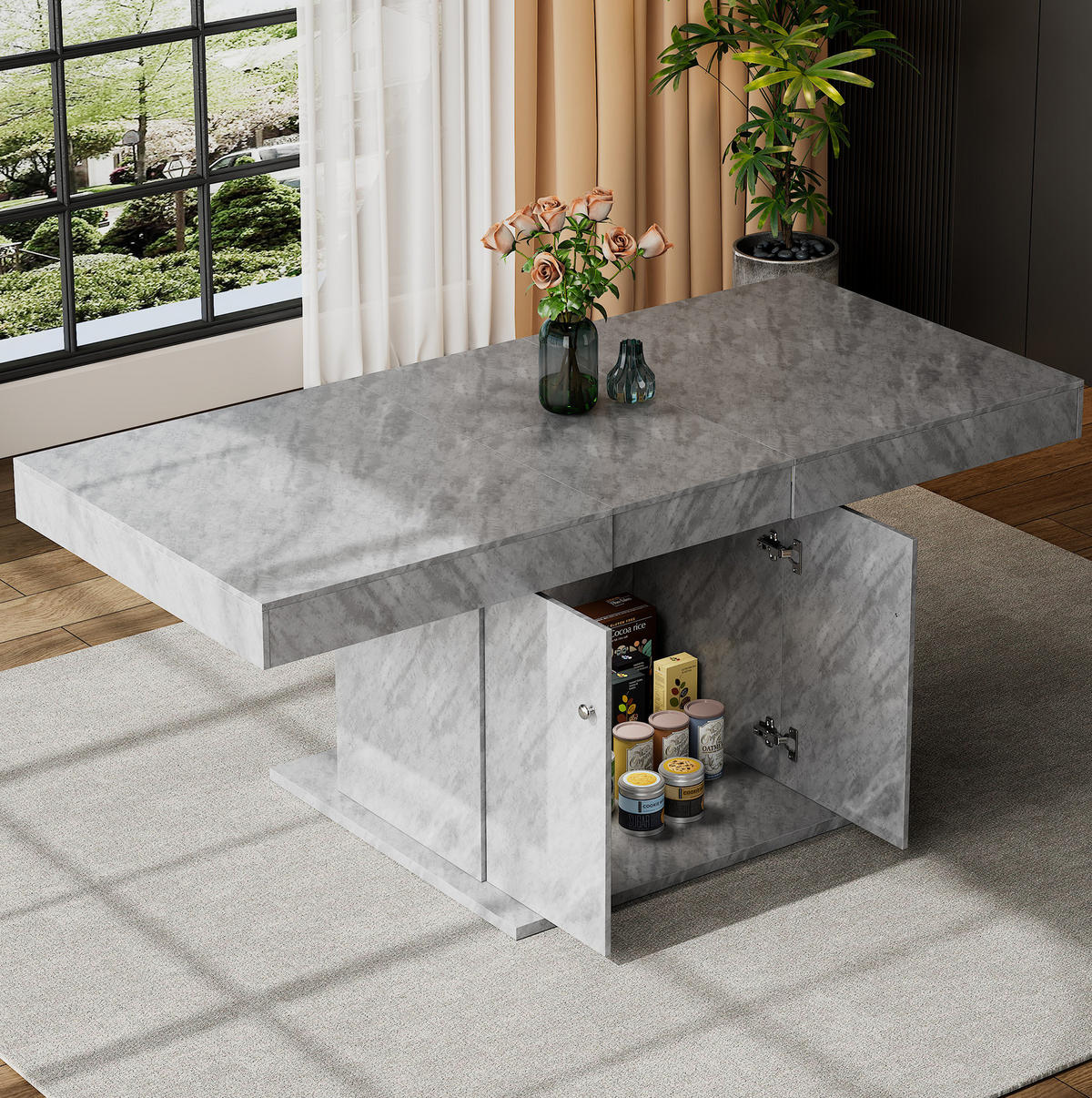 ESSTISCH ausziehbar 140/180 x 80 cm mit Stauraum Grau - Grau, Holzwerkstoff (180/80/76cm) - Meubliv