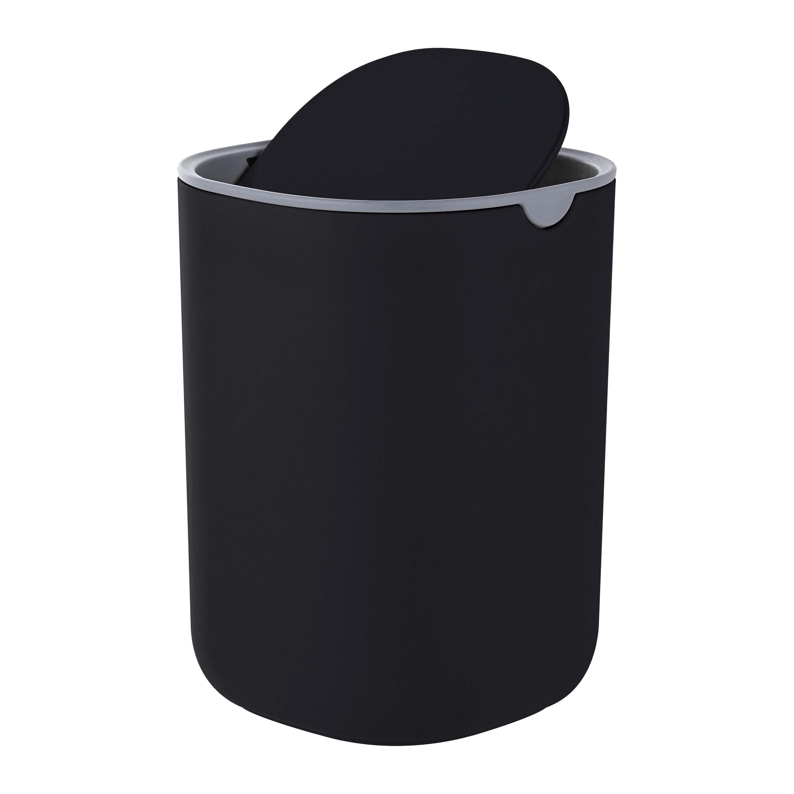 TISCHMÜLLEIMER Schwarz 1,5 l Kunststoff Schwingdeckel 360° - Schwarz, Kunststoff (11.6/16cm) - Relaxdays