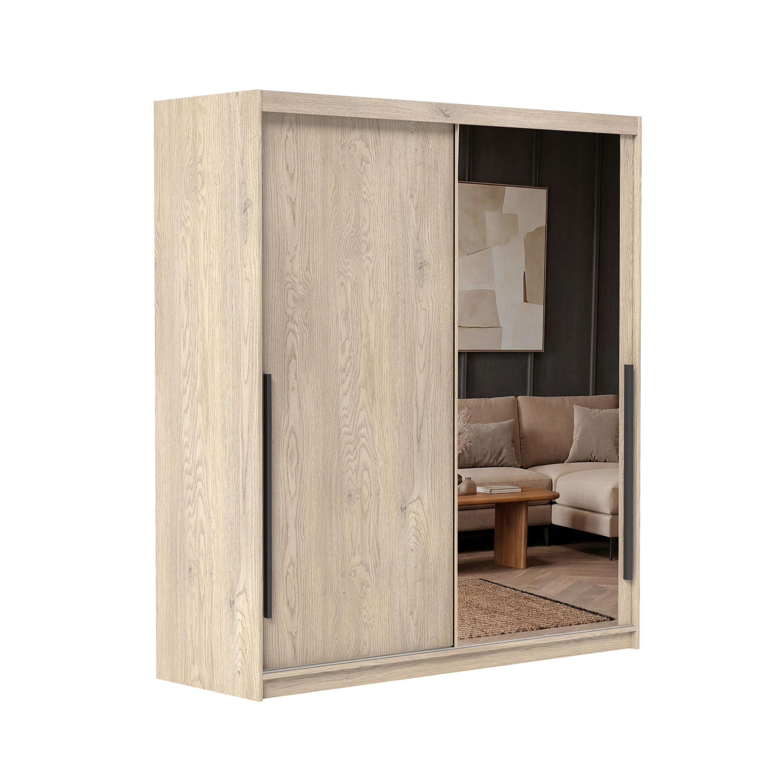 SILENTE 180 cm Schiebetürenschrank mit Einlegeböden und Kleiderstange - Braun, Holzwerkstoff (180/205/60cm) - Idohome
