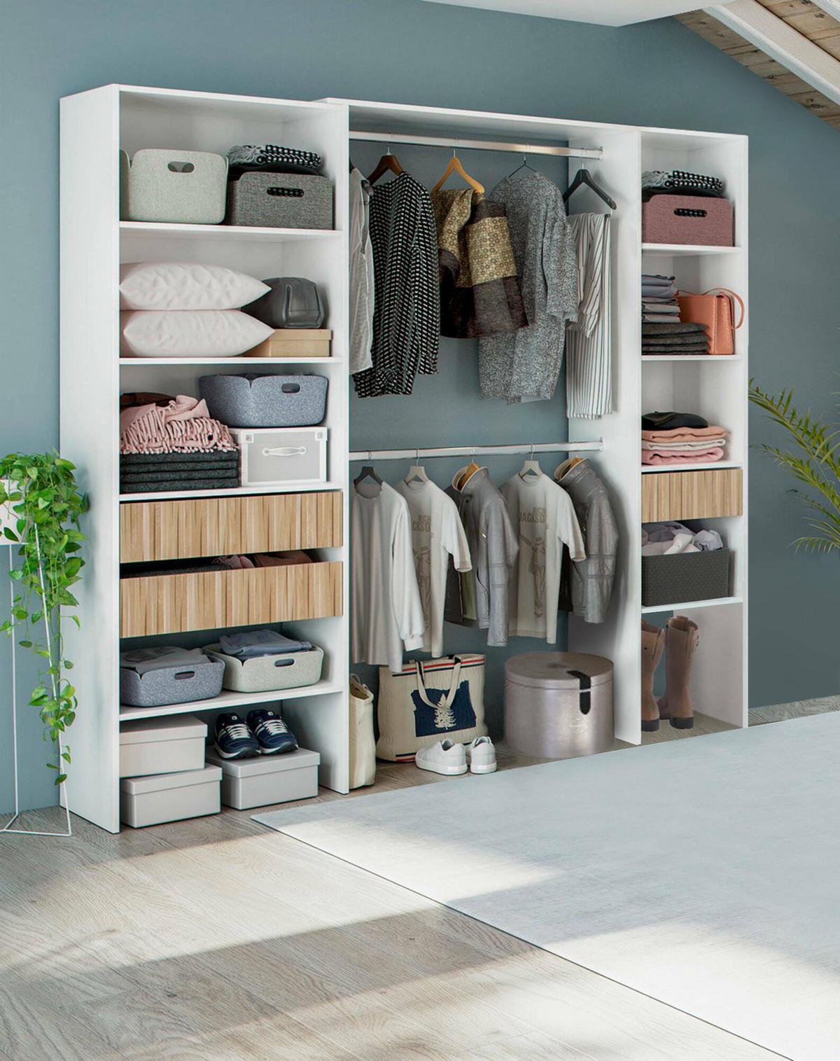 offener kleiderschrank holz-effekt weiße eiche 40x196h187 jetzt