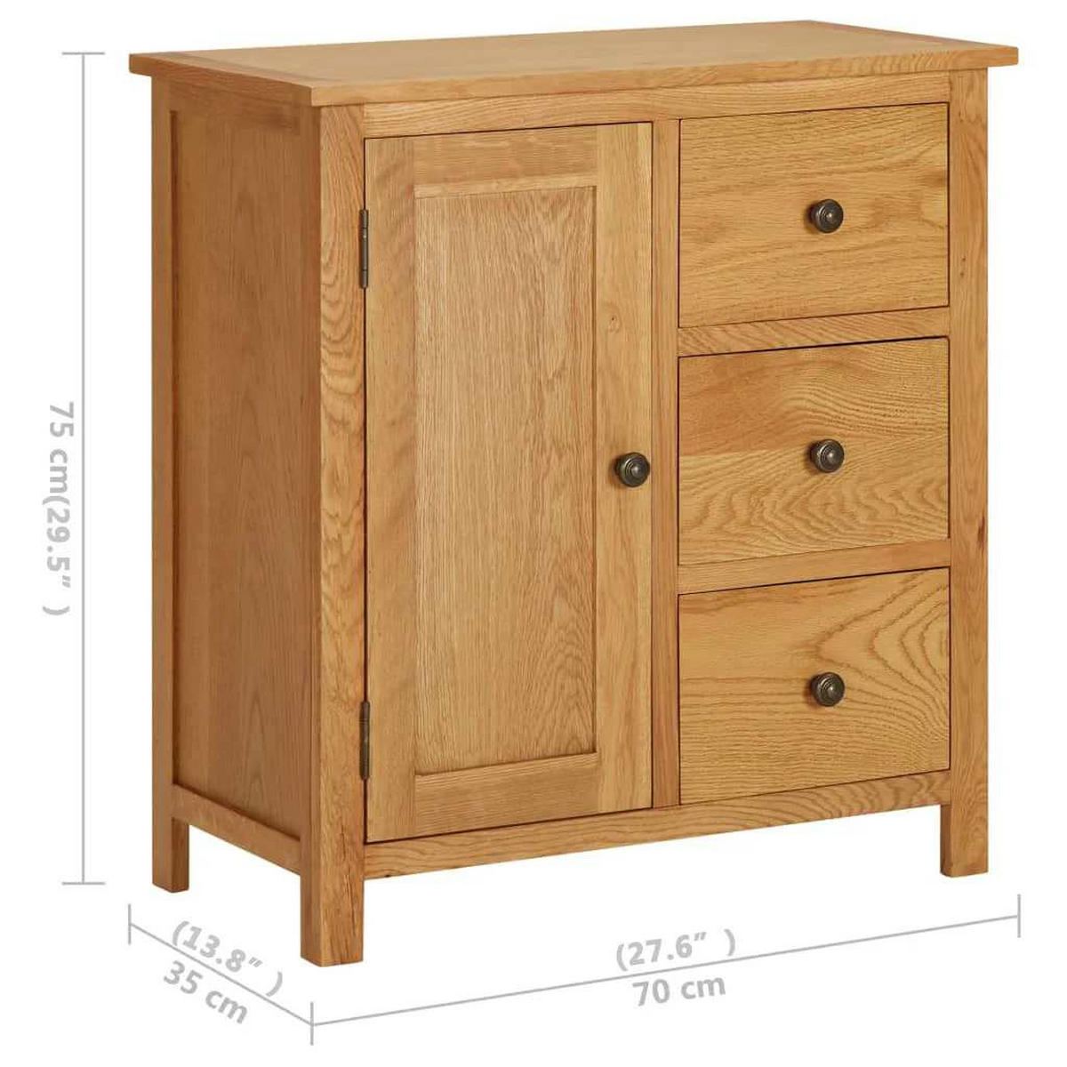 SIDEBOARD mit 3 Schubladen, 70/35/75 cm, aus Massivholz Eiche - Bronzefarben/Braun, Holz/Metall (35/75/70cm) - vidaXL