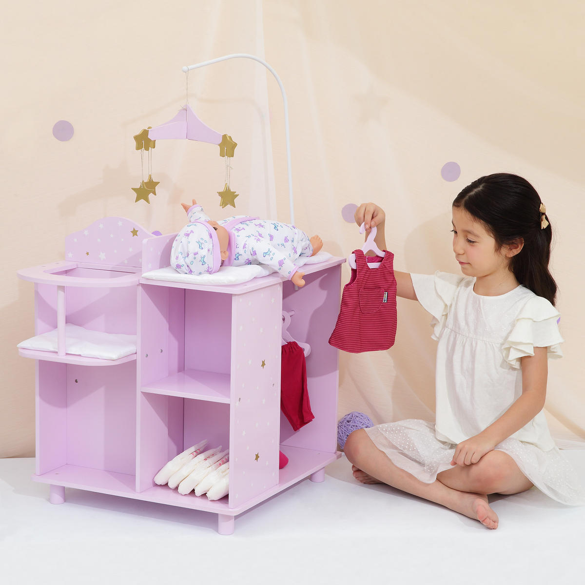 PUPPEN WICKELTISCH, Rosa, 98cm - Pink, Holzwerkstoff (48/98/58cm) - Teamson Kids