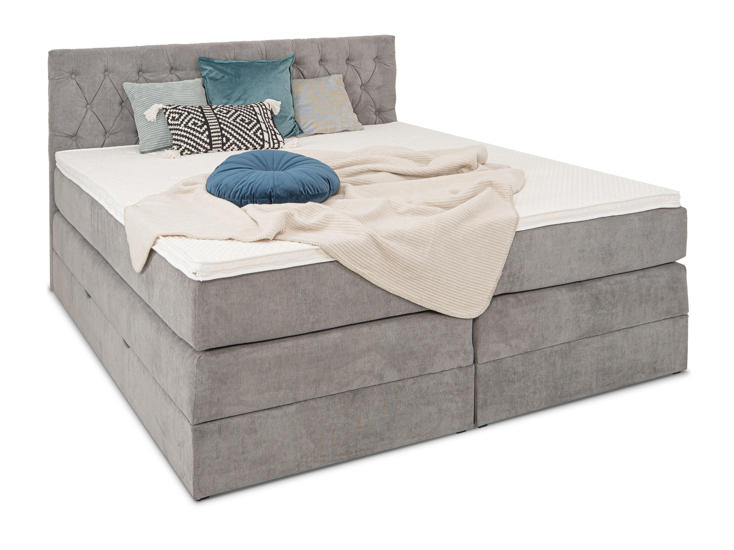 BOXSPRINGBETT Verona Grau 160/200 cm H2/H3 Samt - Grau, Textil (160/200cm) - wonello