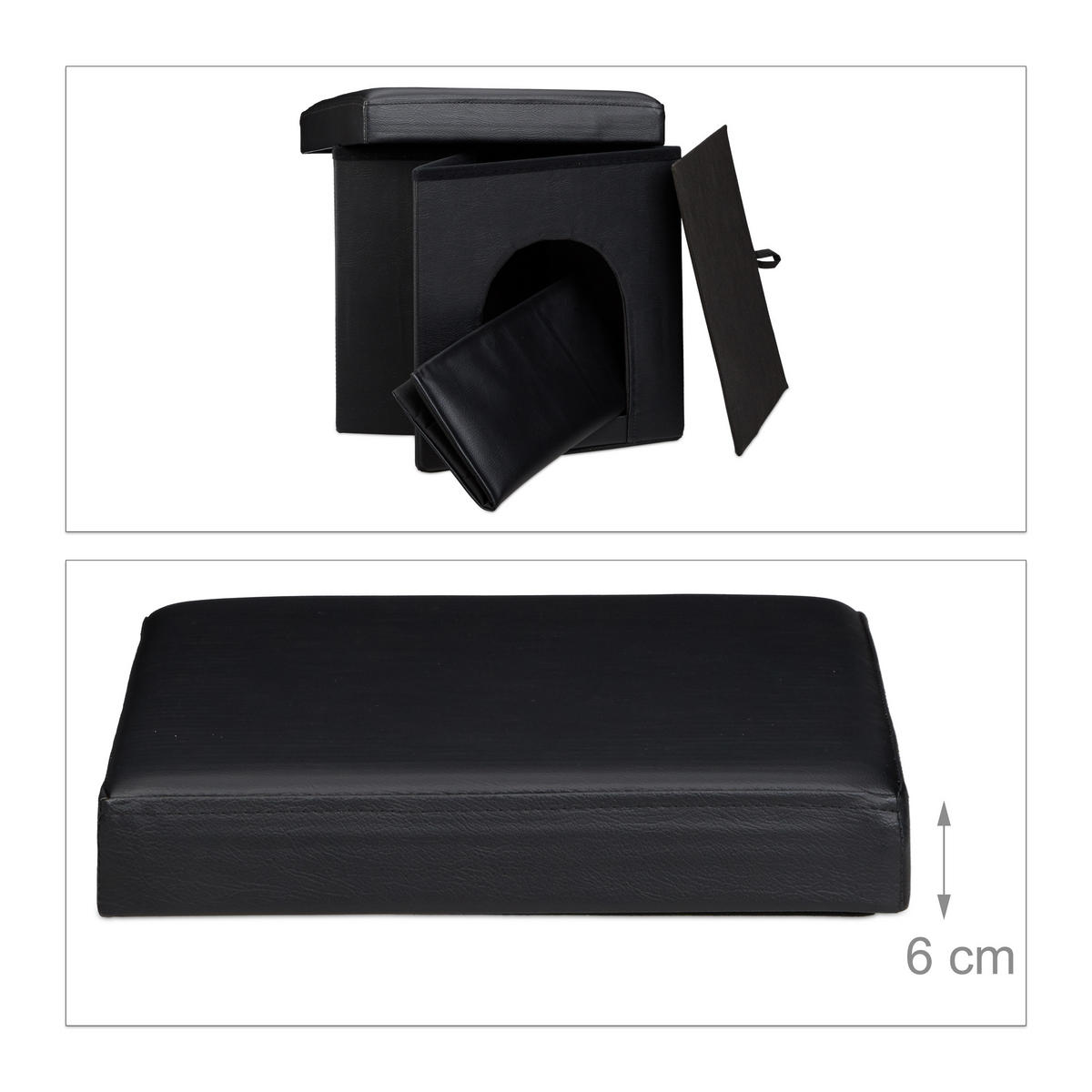 HUNDEBOX Sitzhocker - Schwarz, Holzwerkstoff/Kunststoff (38/38/38cm) - Relaxdays