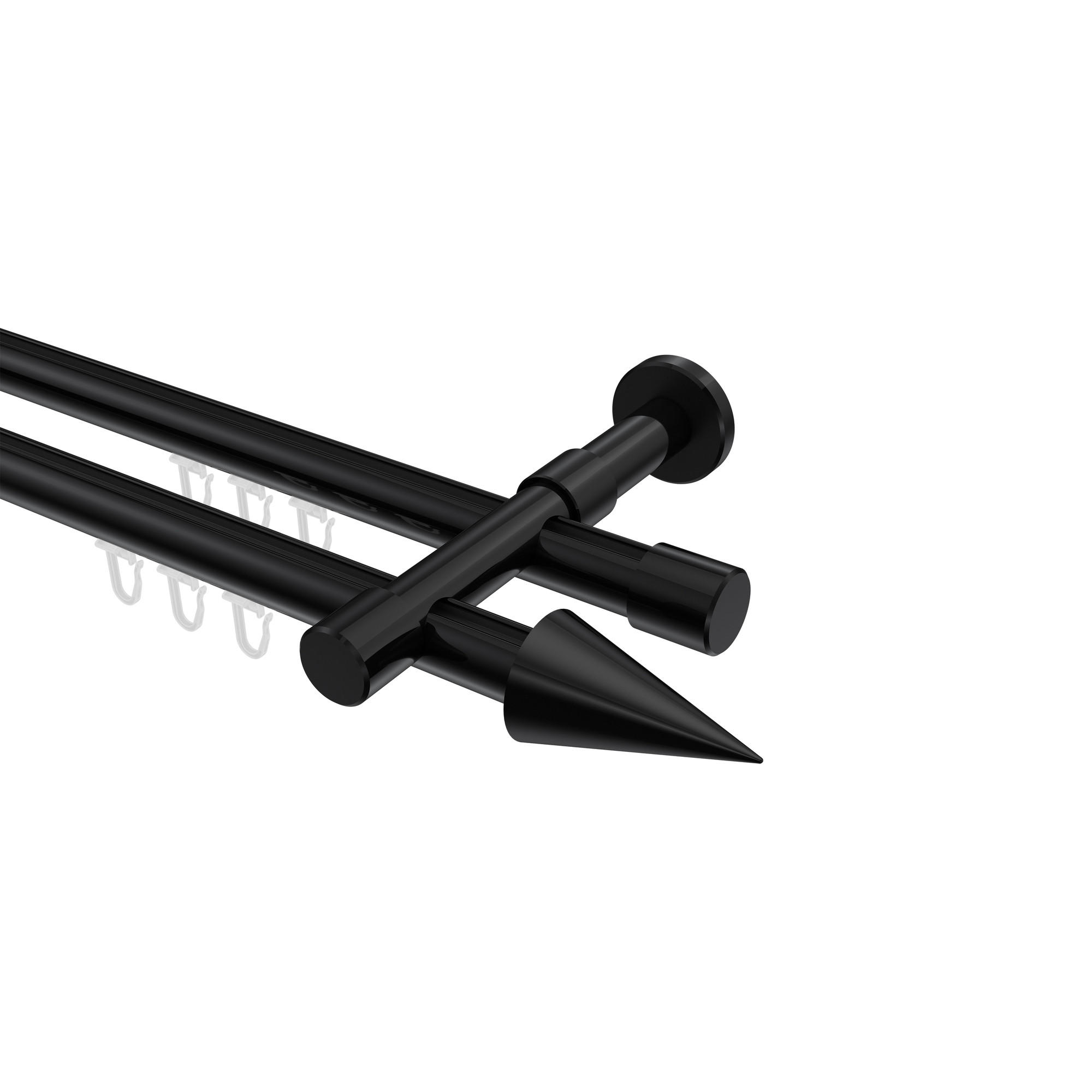 INNENLAUF-GARDINENSTANGEN-SET Prestige Savio 140 cm, 2-läufig, 20 mm Ø Schwarz - Schwarz, Metall (140cm) - INTERDECO