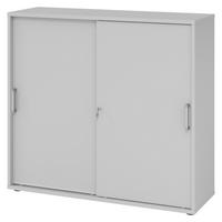SCHIEBETÜRENSCHRANK - 3 Ordnerhöhen 40/120/110 cm in Grau Chromgriff (Metall) - Grau, Holzwerkstoff (120/110/40cm) - bümö
