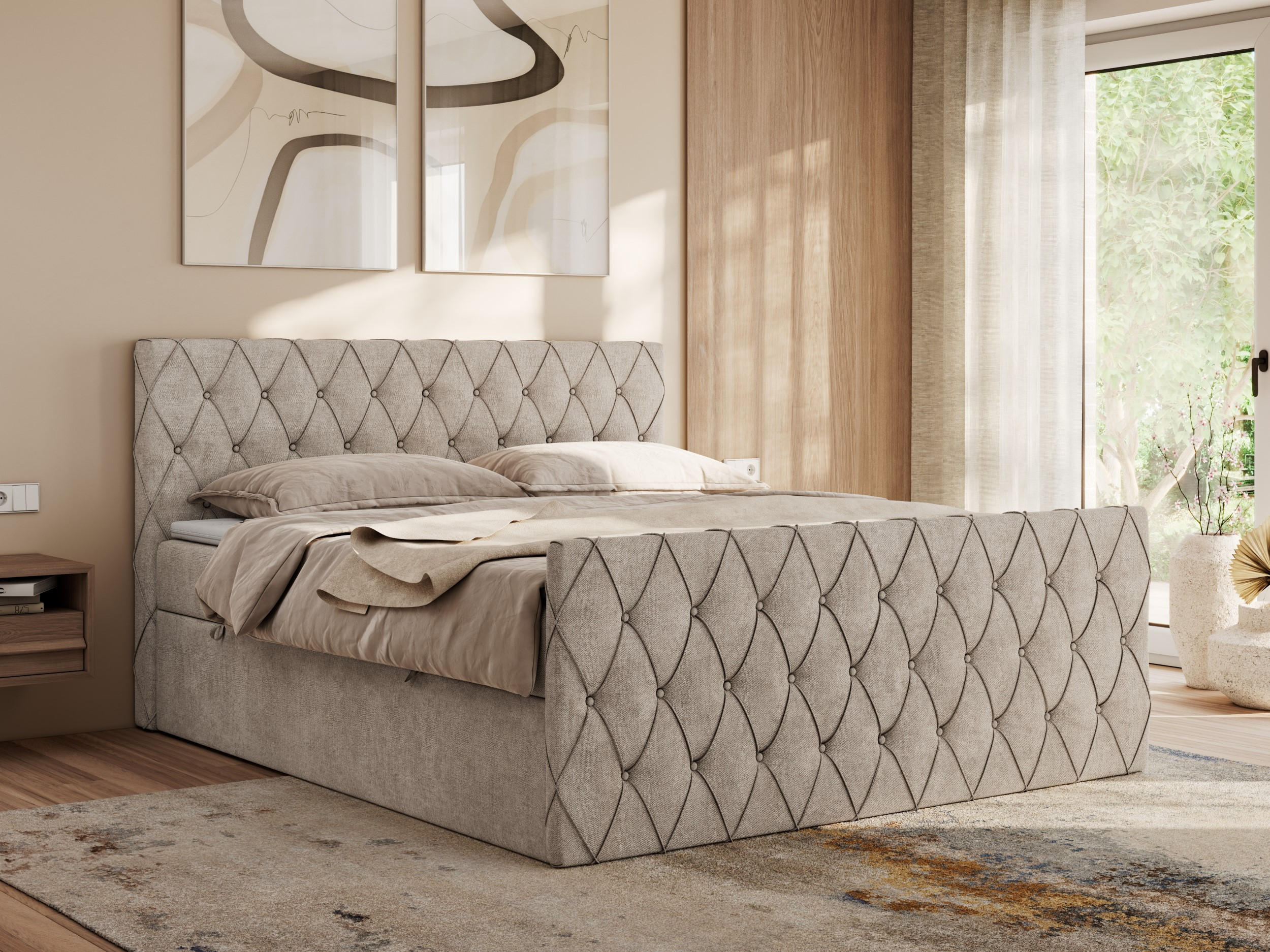 BOXBETT MIREN DUO 120/200 - Beige Strukture - H3 - Beige, Holz/Textil (120/200cm) - MKS