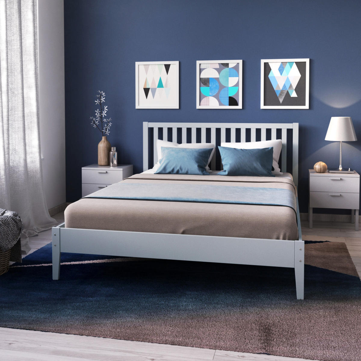 BETT MIT KOPTEIL PARKER / Bett 160x200 - Grau - Grau, Holzwerkstoff (160/200cm) - Weber Industries