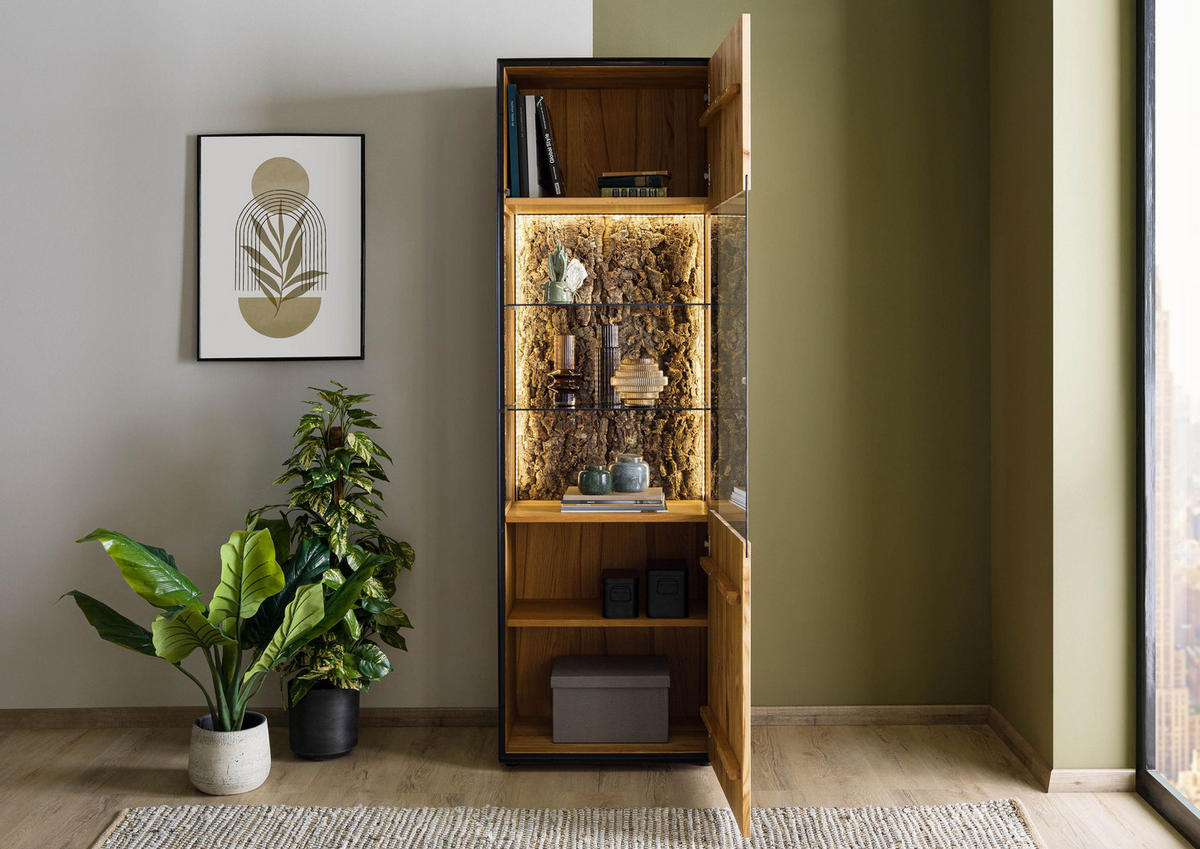 VITRINE Wildeiche 65x45x201 natur geölt STARNBERG #09 - Braun, Holz (65/201/45cm) - Massivmoebel24