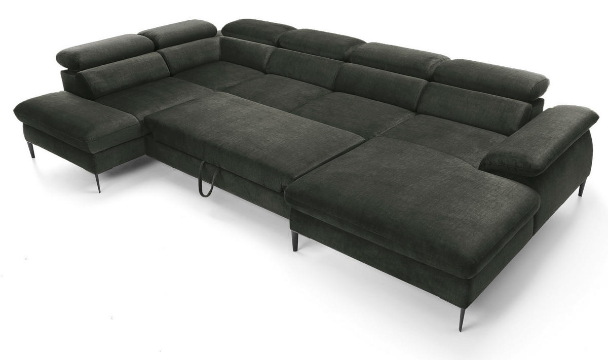 ECKSOFA U-Form 350 cm Amaro M mit Schlaffunktion, Rechts, Grün - Grün, Holz (353/214cm) - Emporius