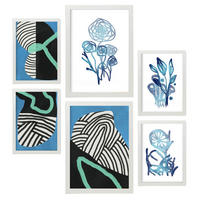 POSTER Set Mit 6 Wildes Grün In Blume Zusammenfassung A3 & A4 Weißer Rahmen - Weiß, Papier (29/3cm) - Nacnic