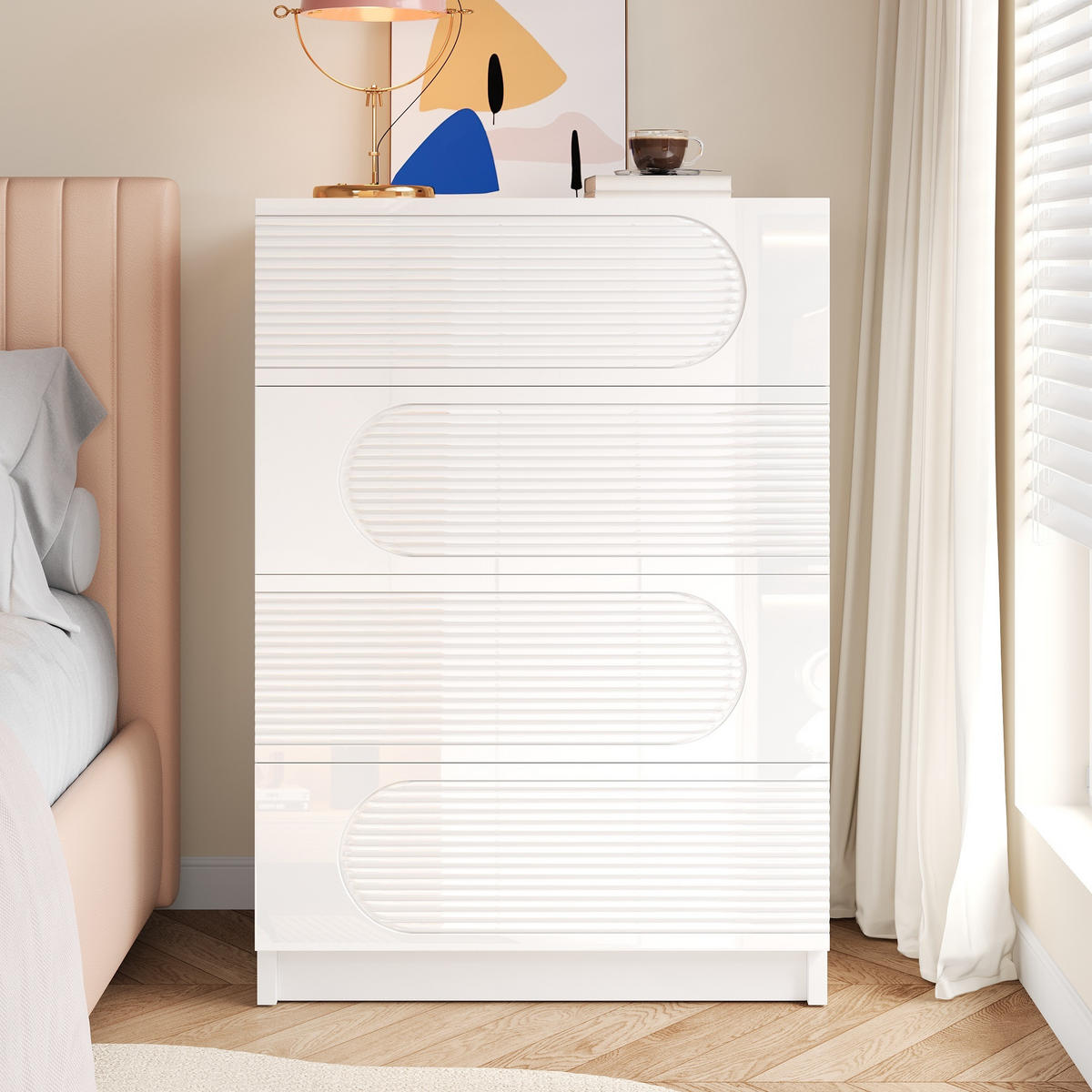 AUFBEWAHRUNGSSCHRANK 4 Schubladen Stauraum Vollauszüge Vielseitig - Weiß, Holzwerkstoff (38.5/85/60cm) - FLIEKS