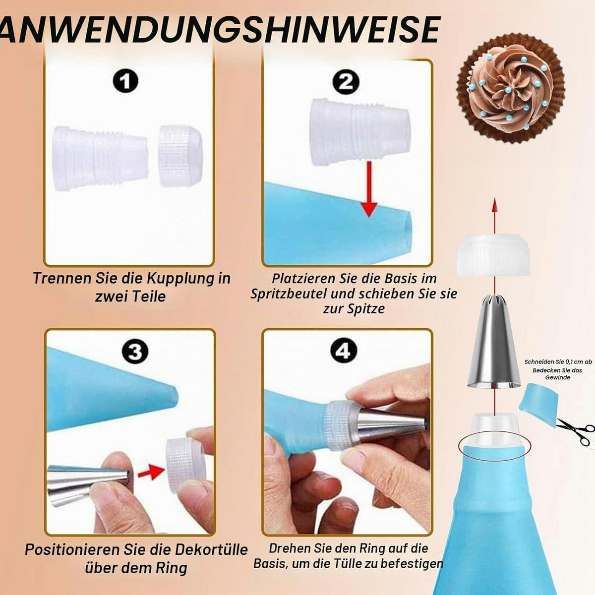 SPRITZBEUTEL-SET 12-teilig Silikon wiederverwendbar mit Edelstahldüsen - Hellblau, Kunststoff (17/3.1/30.5cm)