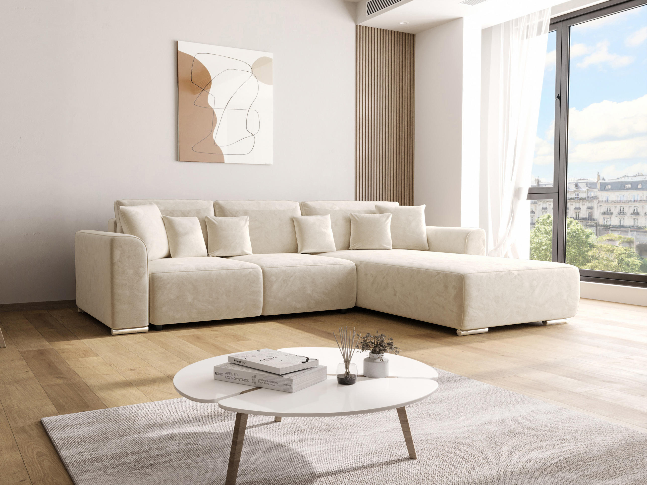 ECKSOFA GUSTO L Monolith 02 Rechts mit Schlaffunktion - Creme, Textil (279/193cm) - Bedante