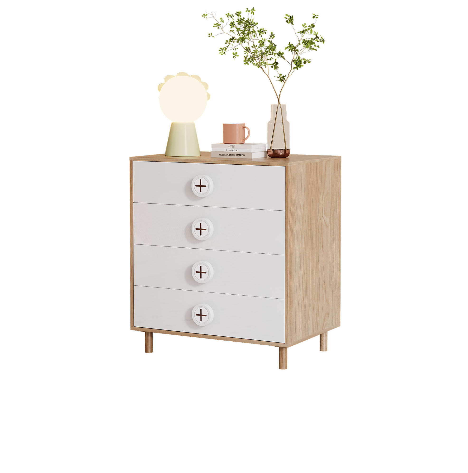 KOMMODE 80/54/90 cm mit 4 Schubladen und Kippschutz in Weiß/Natur - Naturfarben, Holzwerkstoff (54/90/80cm) - BEAOK