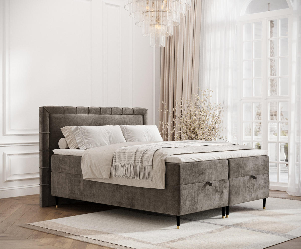 BOXBETT Monpelli Dunkelbraun 160/200 cm mit Matratze und Topper - Dunkelbraun/Schwarz, Holz/Holzwerkstoff (160/200cm) - Maison de Reve