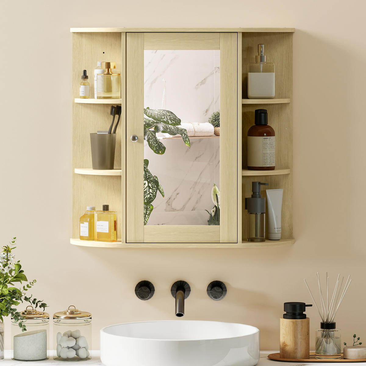 SPIEGELSCHRANK Spiegelschrank mit Wandschrank und Kleiderschränken 66x17x63 cm ,Natur - Braun, Glas (66/63/17cm) - Vallsero