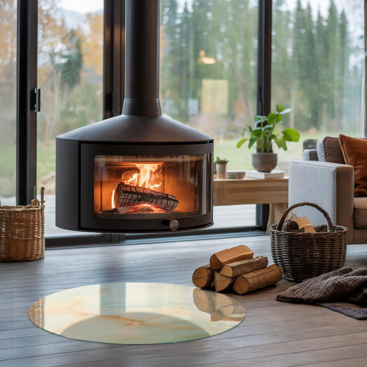 GLASPLATTE für Kamin Ø 80 cm - Türkis, Glas (80/80/0.4cm) - TULUP