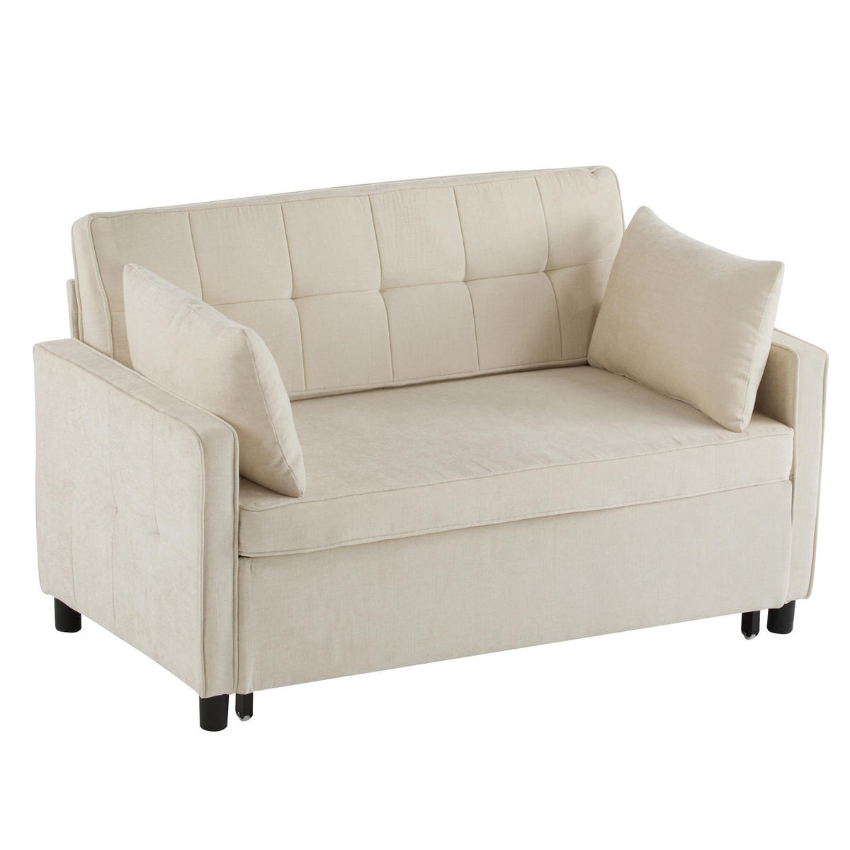 SCHLAFSOFA Chenille mit Ausziehfunktion und 2 Kissen Beige 142/79/85 cm - Beige, Textil (79/85/142cm) - Redom