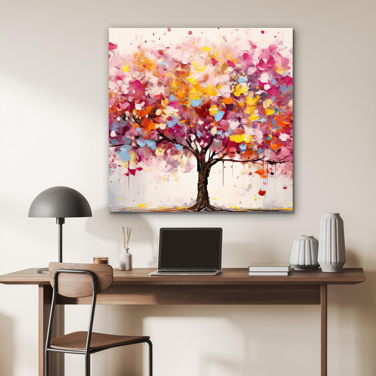 KOVOVÝ OBRAZ Akvarel - Strom - Umenie - Abstraktné 90x90 cm - viacfarebná, kov (90/90cm) - MuchoWow