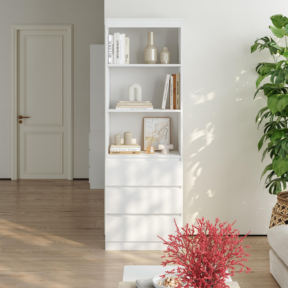 KNIHOVNA Les - bílá, kompozitní dřevo (60/180/35cm) - [en.casa]