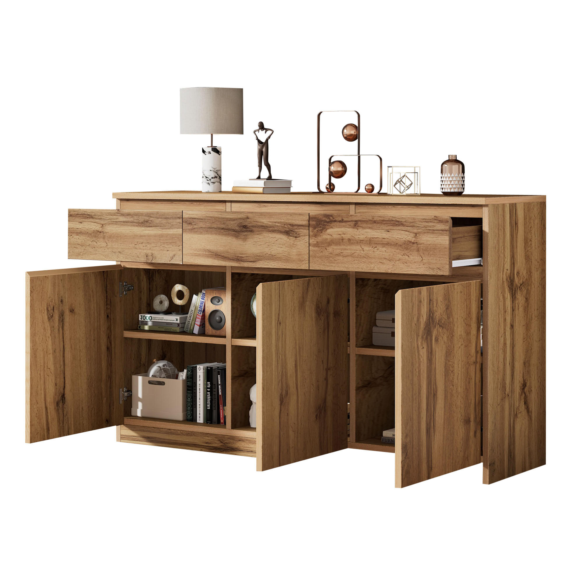 SIDEBOARD 135/40/81 cm aus Spanplatte mit 3 Türen und 3 Schubladen Holzfarben - Naturfarben, Holzwerkstoff (135/81/40cm) - Modenvie