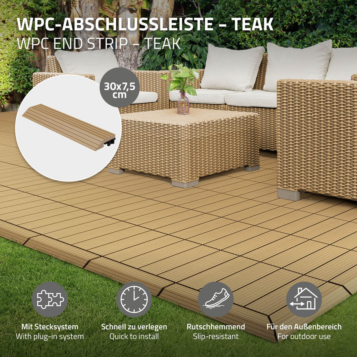 ABSCHLUSSLEISTE WPC gerade Teak - Alteiche, Holzwerkstoff (30/2/7.5cm) - ML-DESIGN