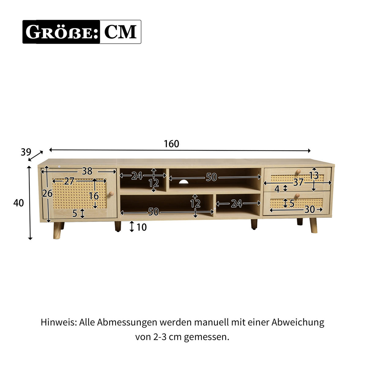 TV-SCHRANK mit Kabelführung 160 cm in Eiche mit 2 Schubladen und 1 Tür - Braun, Holzwerkstoff (39/40.5/160cm) - Beauniv
