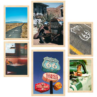 POSTER Set Mit 6 Route 66 Usa, Und Kultur A3 & A4 Rahmen Aus Hellem Holz - Beige, Papier (29/3cm) - Nacnic