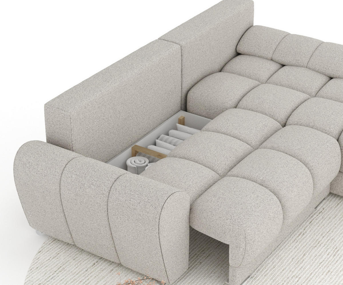 ECKSOFA MIT SCHLAFFUNKTION Peebles Beige Webstoff - Chromfarben/Beige, Holz/Holzwerkstoff (256/175cm) - Maison de Reve