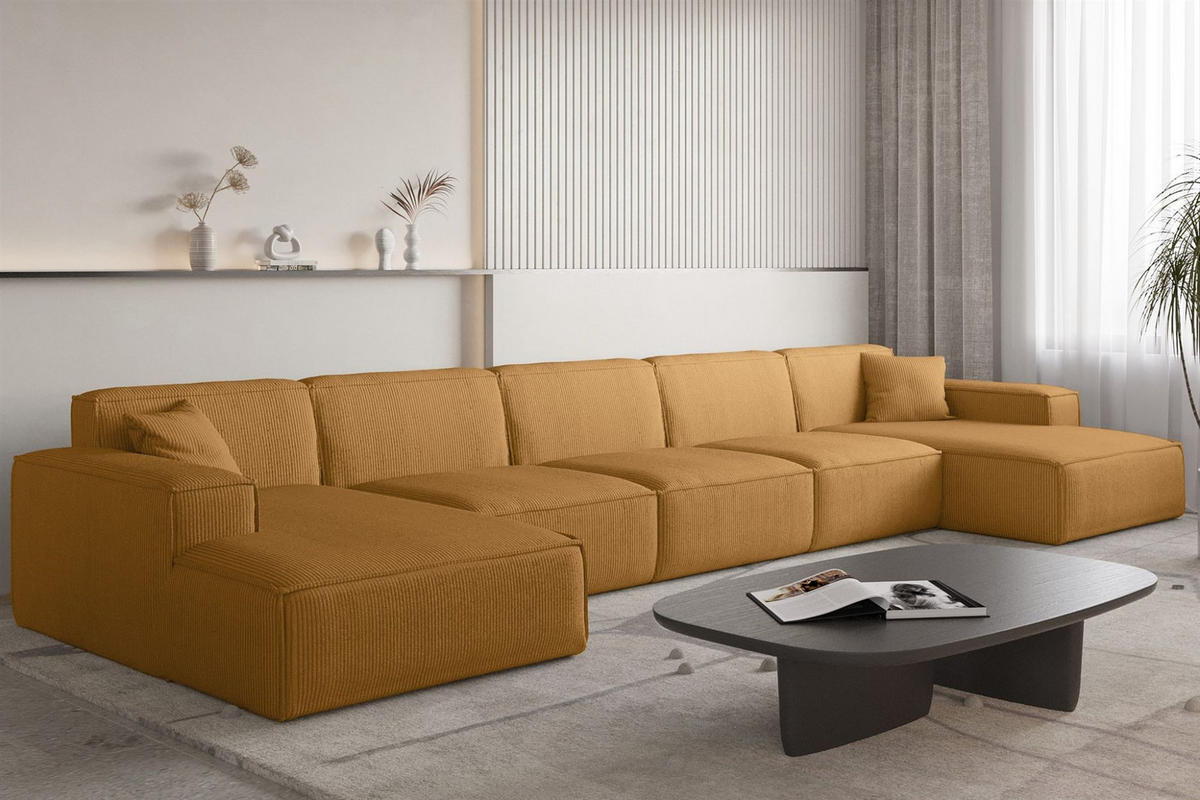 WOHNLANDSCHAFT Celes Premium Xl Scala - Currygelb, Holzwerkstoff/Textil (462/73/165cm) - Fun Möbel
