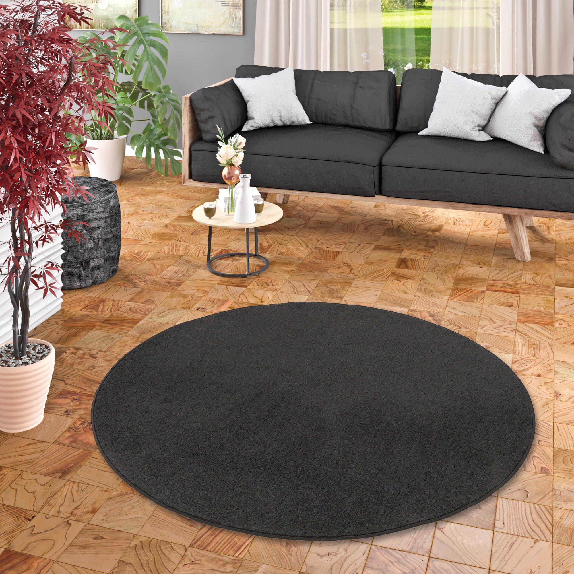 TREND VELOURS TEPPICH JOY RUND - Schwarz, Textil (200/200cm) - Snapstyle
