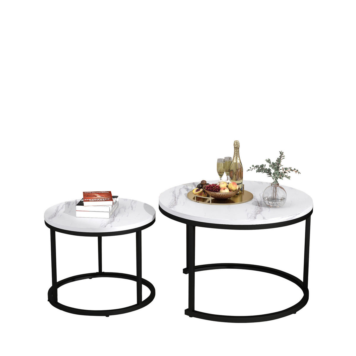 SADA konferenčních stolků 71/71/50 cm bílý mramor z MDF stohovatelná - bílá, kompozitní dřevo (70.5/70.5/50cm) - OKWISH