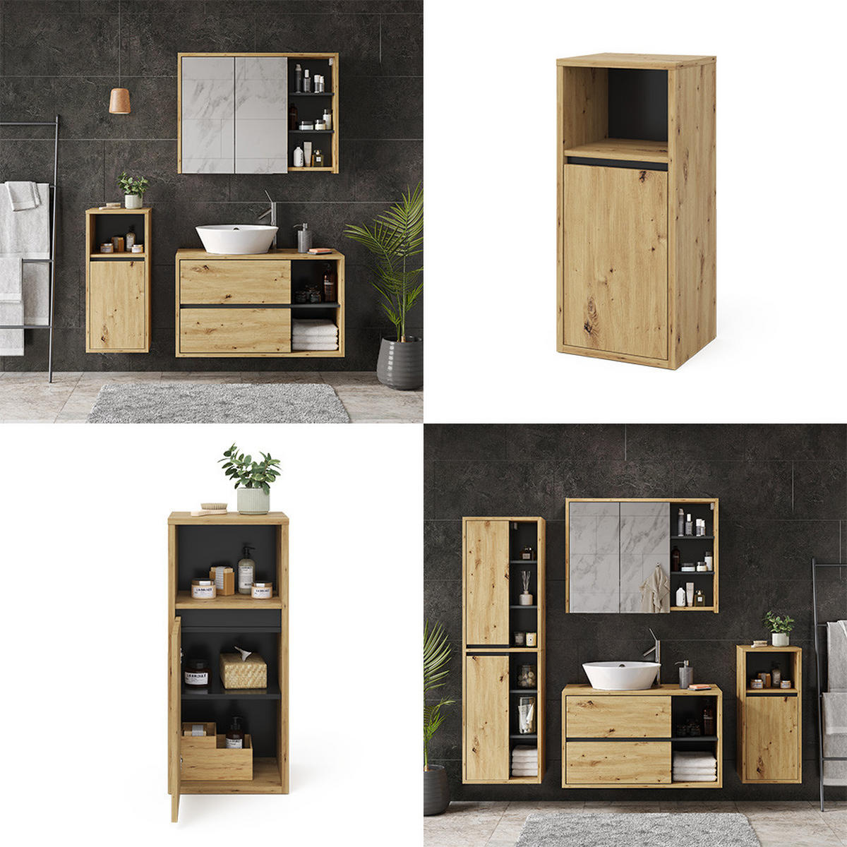 STŘEDNÍ SKŘÍŇKA Viola Řemeslný dub - dub artisan, kompozitní dřevo (38/80/33cm) - Vicco