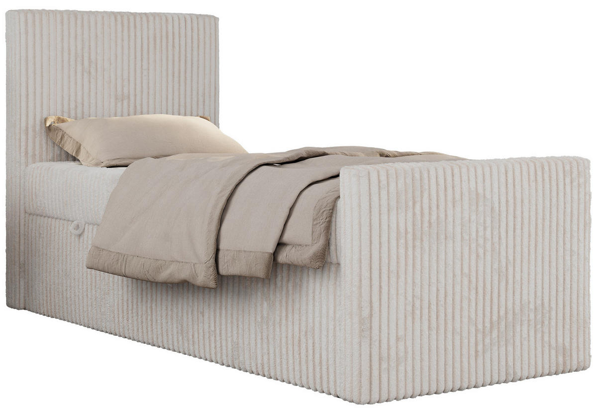 JUGENDBETT TILIO DUO 90/200 - Beige Cord - H3 - Links Seite - Beige, Textil (90/200cm) - MKS