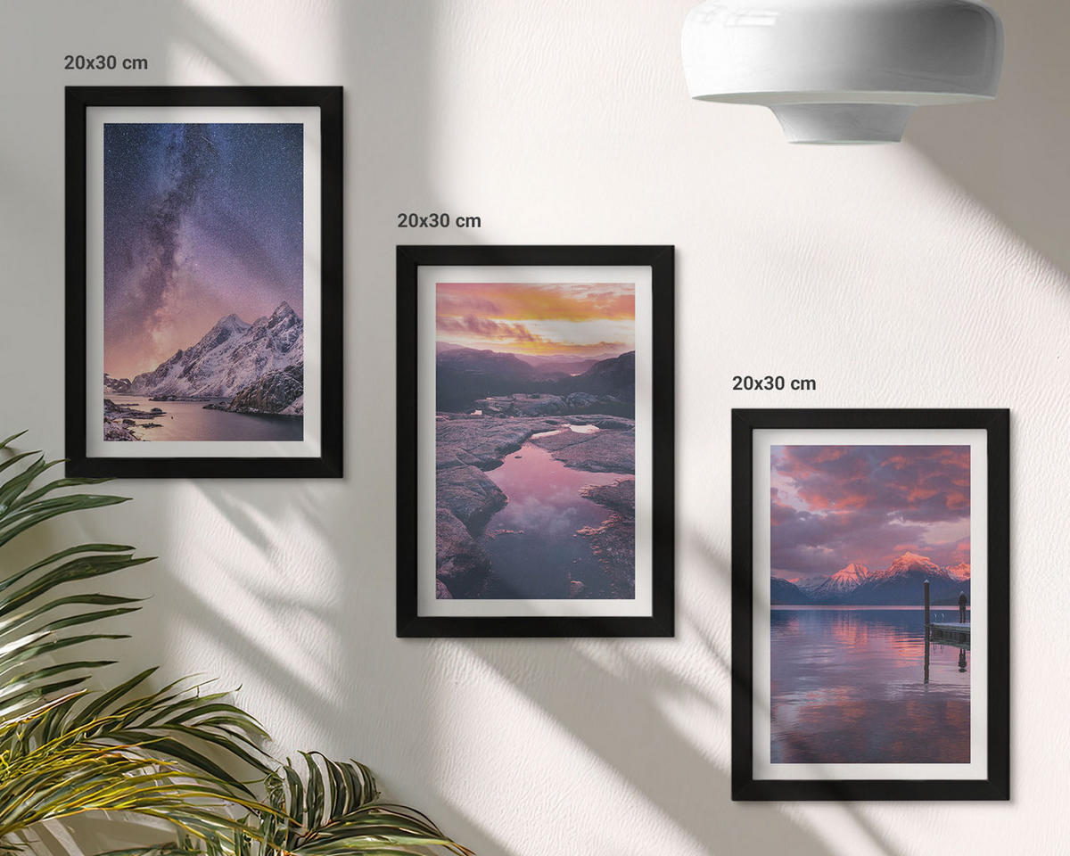 WANDBILDER 3er-Set - 20x30 cm Schwarzer Rahmen - Berge, Wasser, wunderschöne Landschaften - Schwarz, Kunststoff (20/30cm) - ArtPrintCave