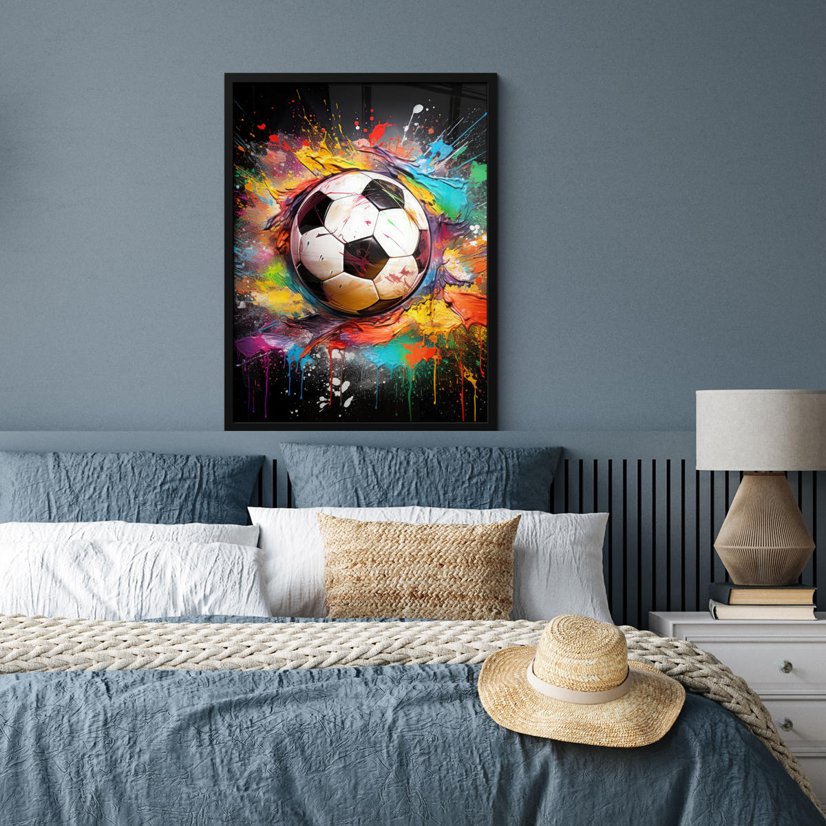 GERAHMTES BILD Fußball - Farbe - Farben - Schwarz - Weiß 60x80 cm - Weiß, Papier (60/80cm) - MuchoWow