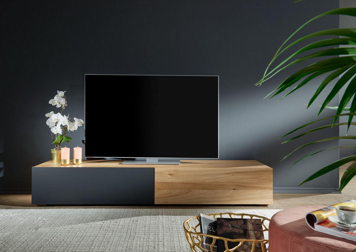 TV-BOARD Wild-/Zerreiche 195x52x32 natur geölt FRANKFURT #107 - Naturfarben, Holz (195/32/52cm) - Massivmoebel24