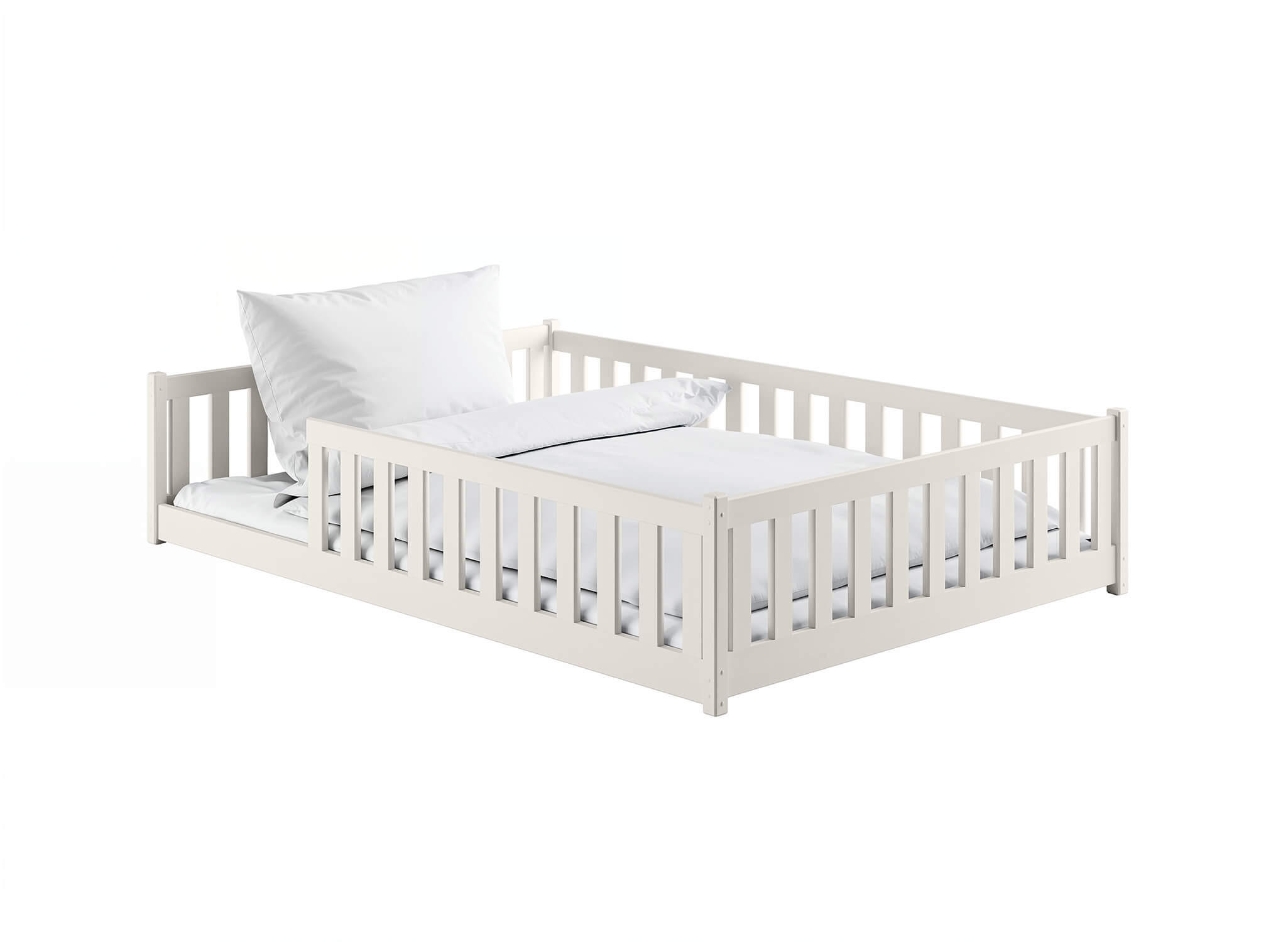 BODENBETT 140x200 cm in Baumwolle - Beige, Holz (140/200cm) - Kids Collective