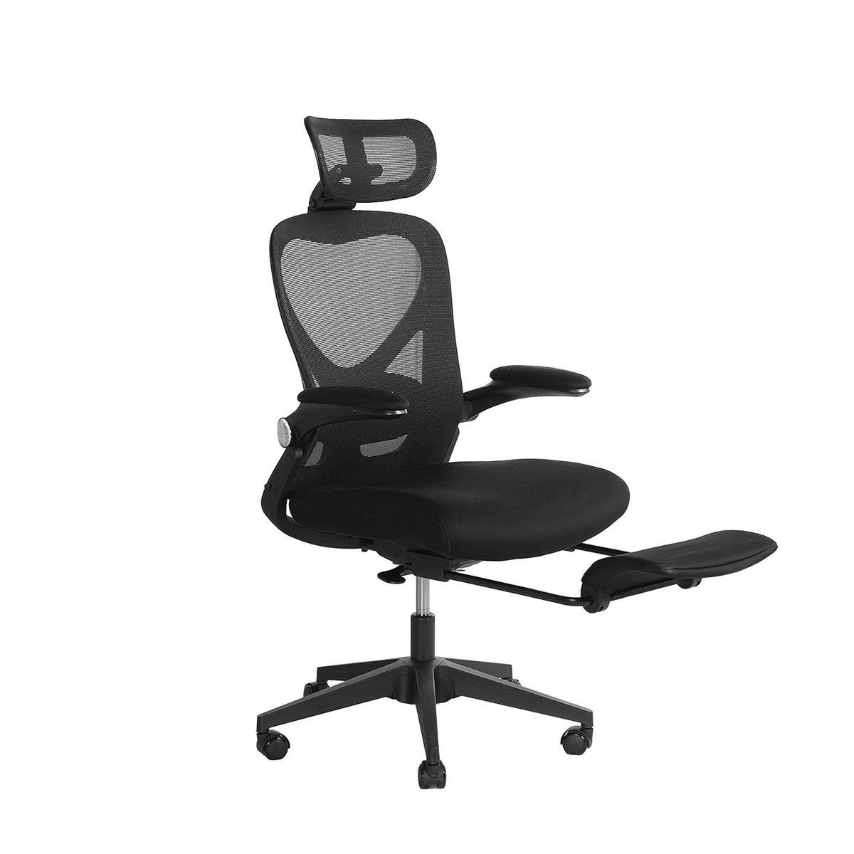 DREHSTUHL DE-40943 mit klappbarer Rückenlehne und 3D-Kopfstütze Schwarz - Schwarz, Metall (62/129/48.5cm) - ComfortXL