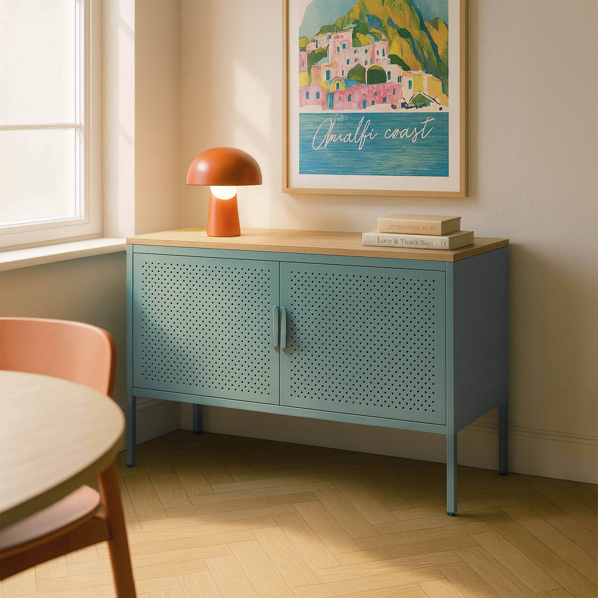 SIDEBOARD 100 cm, Salbeigrün - Salbeigrün/Grün, Metall (40/60/100cm) - Oviala