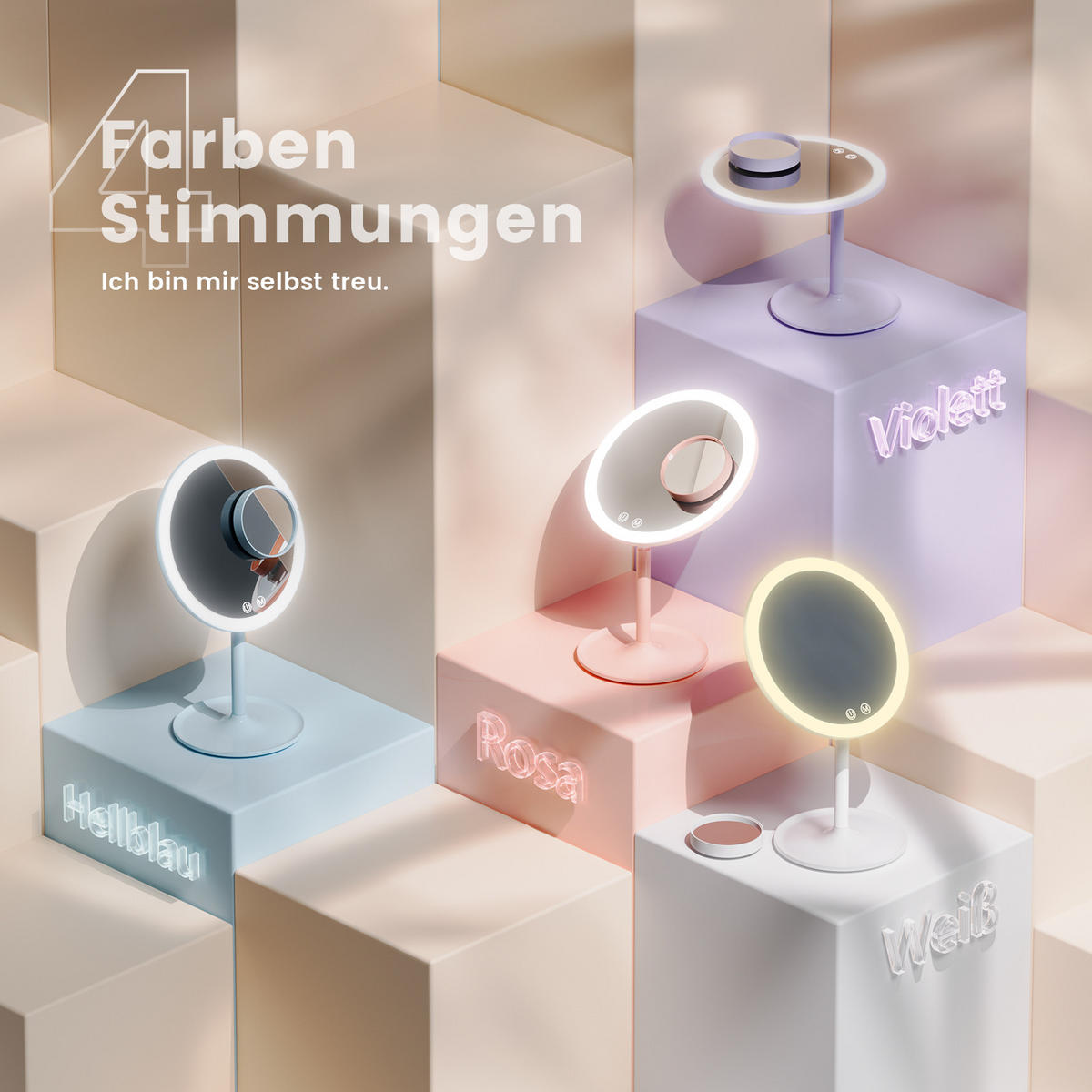 KOSMETIKSPIEGEL mit Licht mit Abnehmbare Saugnapfes, Hellblau, φ20 cm - Blau, Glas (20/35/20cm) - EMKE