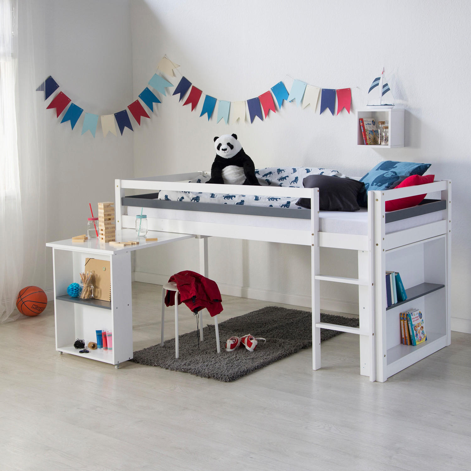 HOCHBETT 90/200 cm in weiß mit Schreibtisch - Weiß, Holz - Homestyle4u