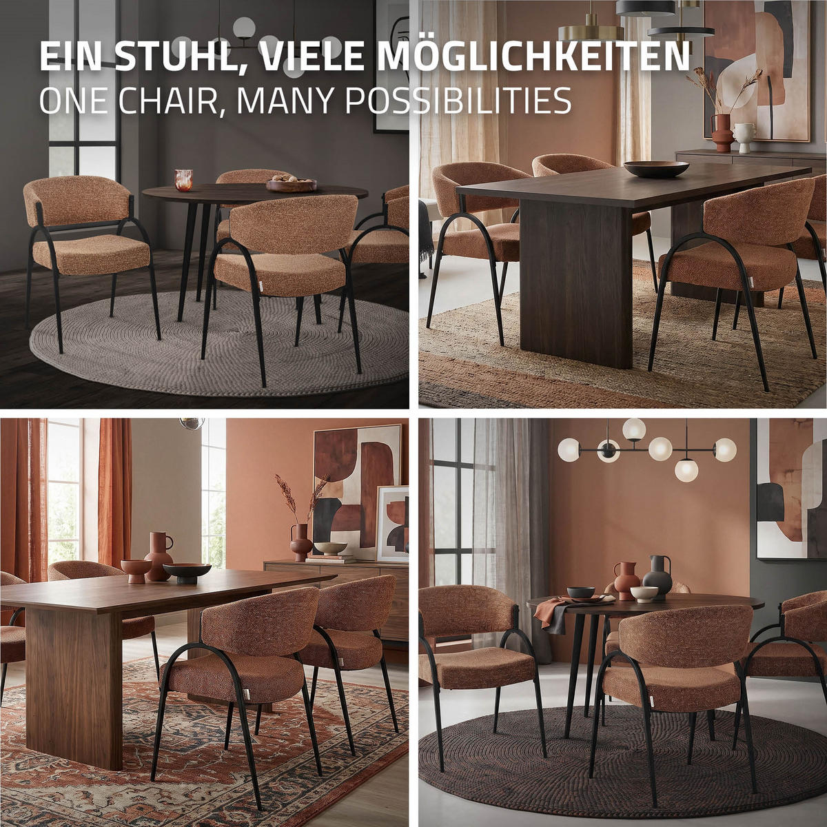 ESSZIMMERSTUHL 2er Set Küchenstühle gepolstert mit Webstoff-Bezug und Arm- und Rückenlehne Rot - Rot/Schwarz, Textil/Metall (54/81/65cm) - ML-DESIGN