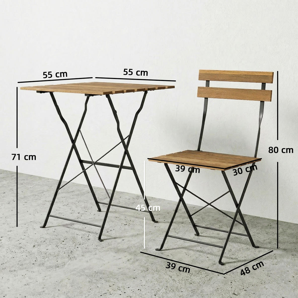 BALKONSET 3-teilig DE-14228 klappbar, Akazienholz Natur - Naturfarben, Metall - ComfortXL