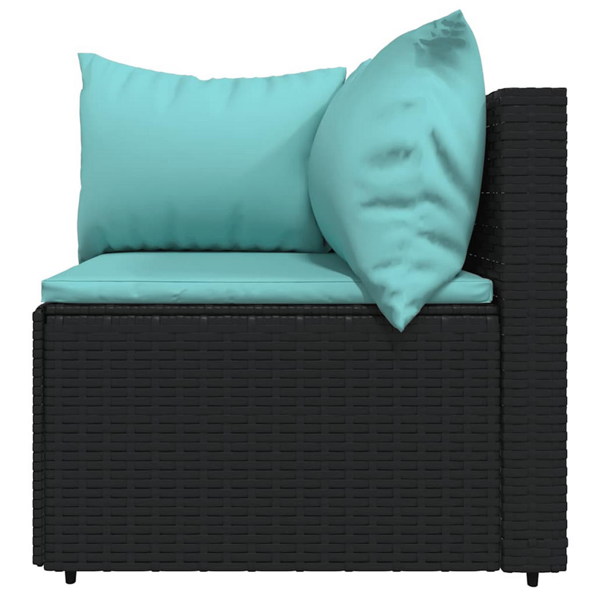 LOUNGEGARNITUR mit Blau Auflagen und 50 cm Couchtisch, aus Poly Rattan und Glas, Schwarz, 4-teiliges Set - Schwarz, Kunststoff - vidaXL