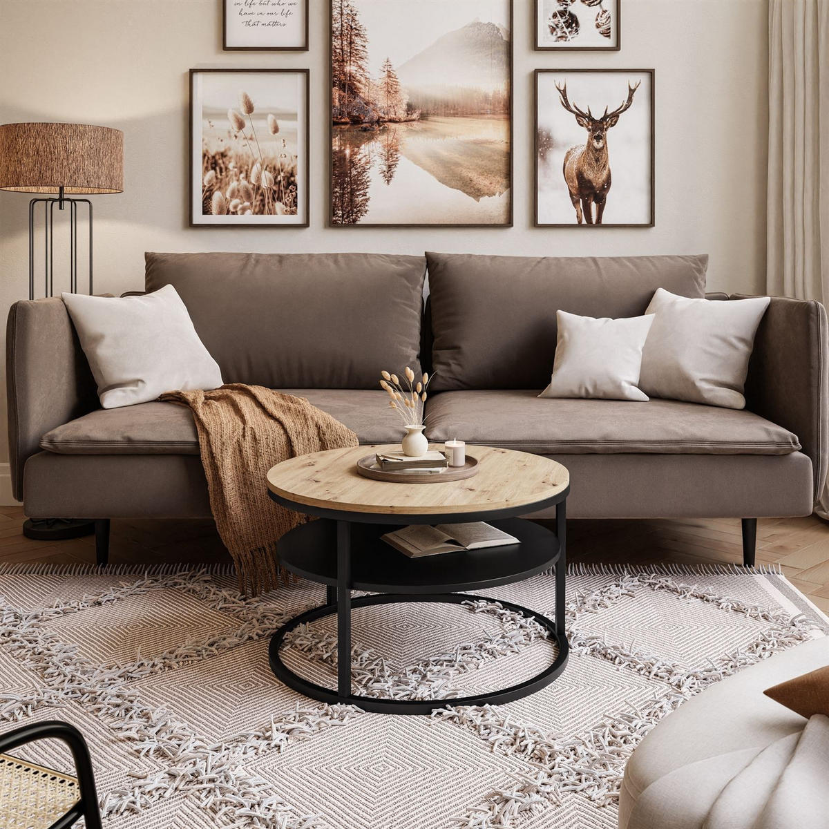 COUCHTISCH CIRI SLIM mit Regal Eichenholz Artisan - Schwarz, Holzwerkstoff (60/60/42cm) - Lookway